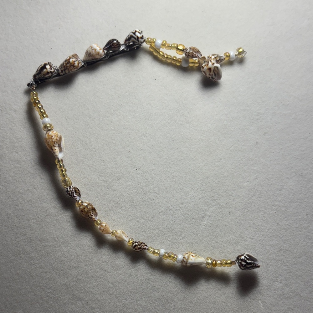 Chic Beaded Hair Pin with Gold and Cream Accents and Shells